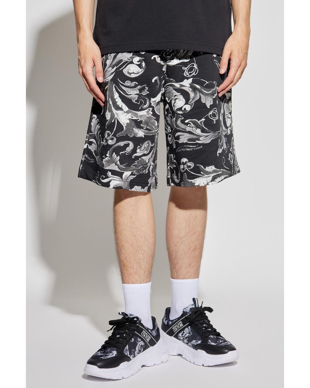 Versace Jeans Black Couture Barocco Printed Shorts for men