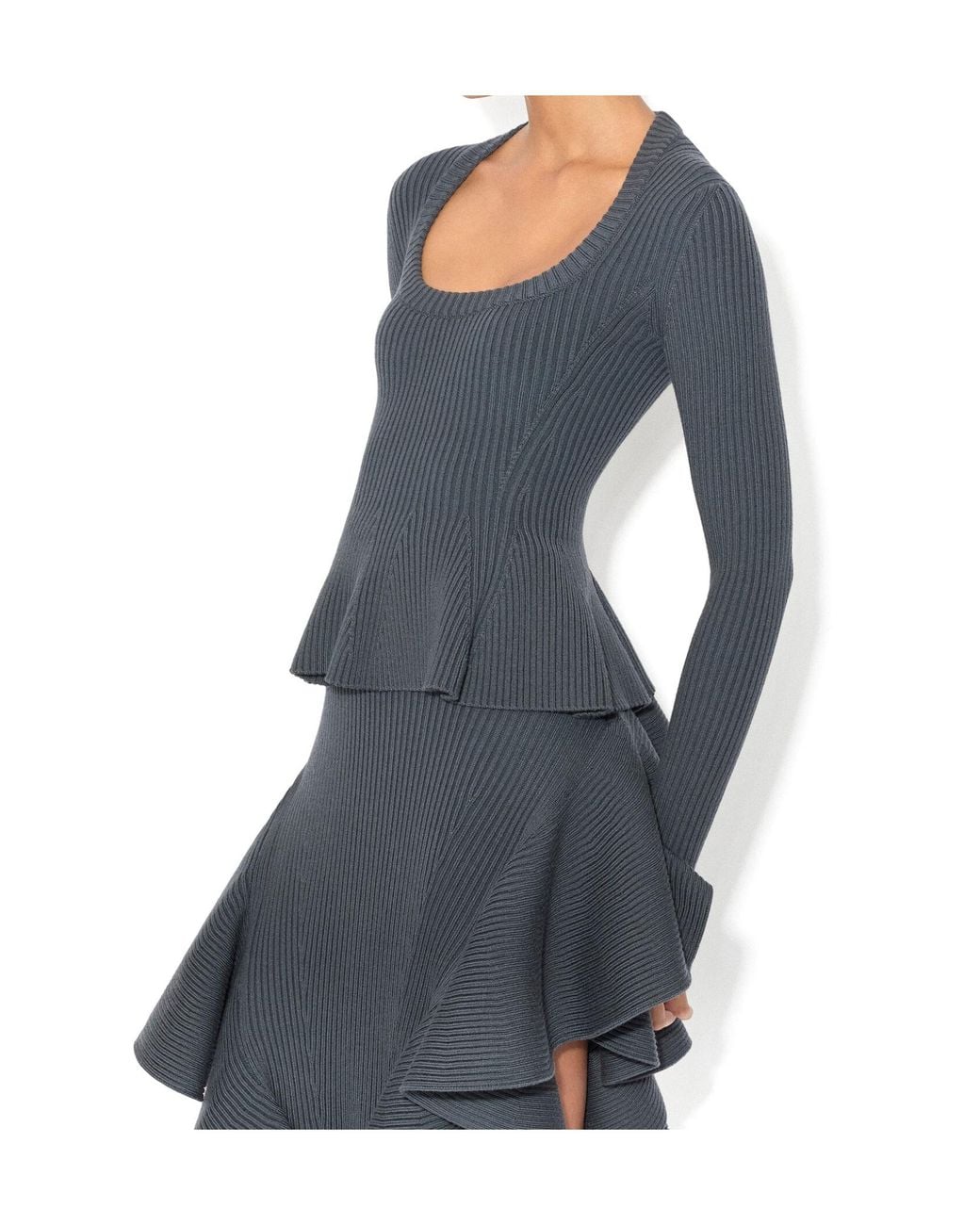 Alaïa Blue Ribbed Peplum Top