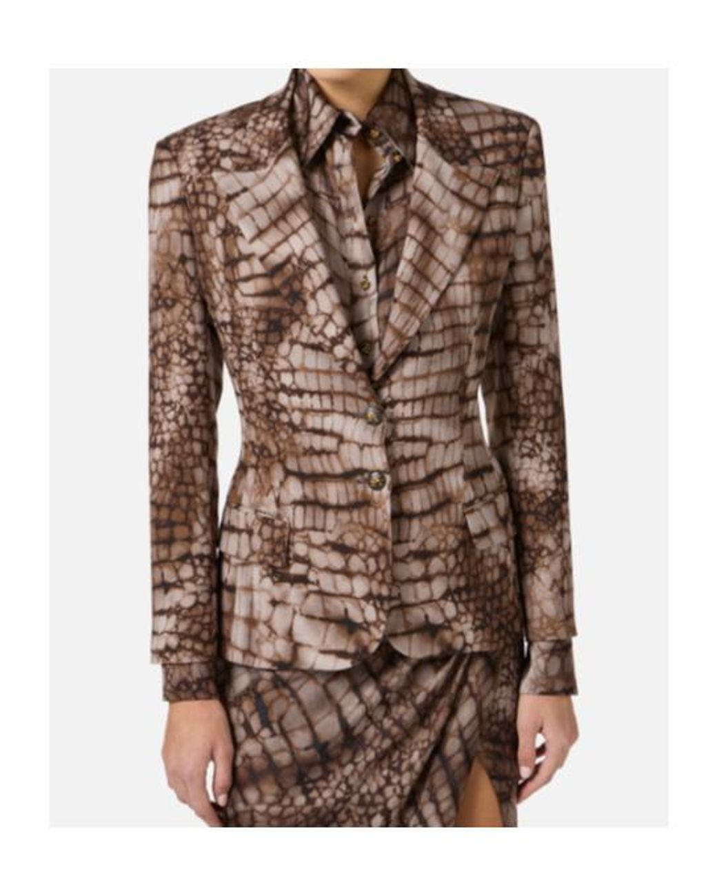 Elisabetta Franchi Brown Gi20761E2 Printed Single Breasted Jacket