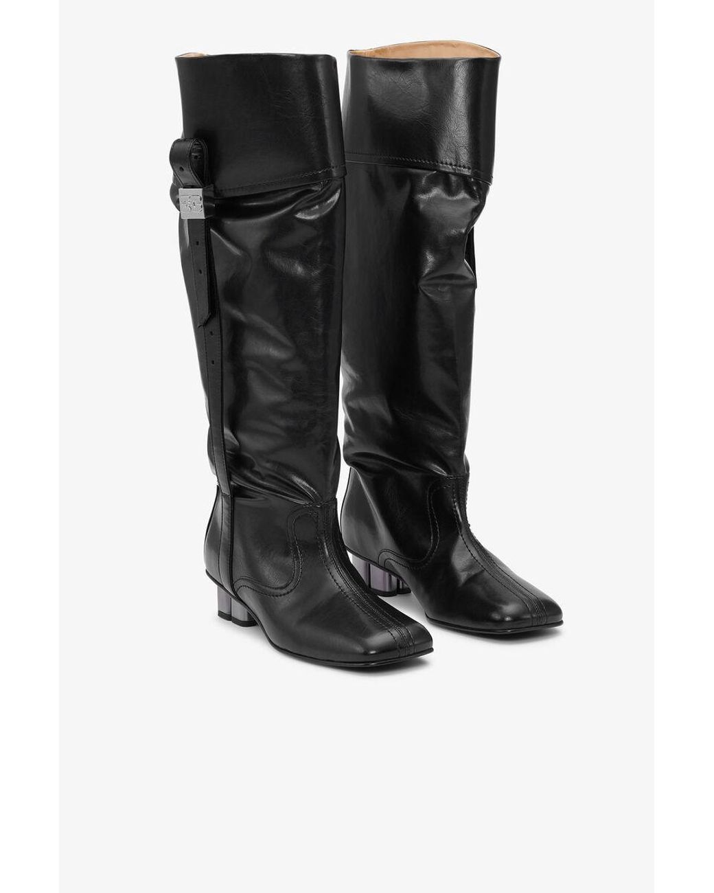 Ganni Black Slouchy Gathered Heeled Boots