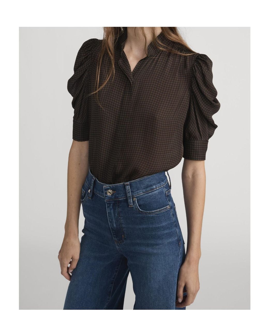 FRAME Black Houndstooth Short-Sleeved Top