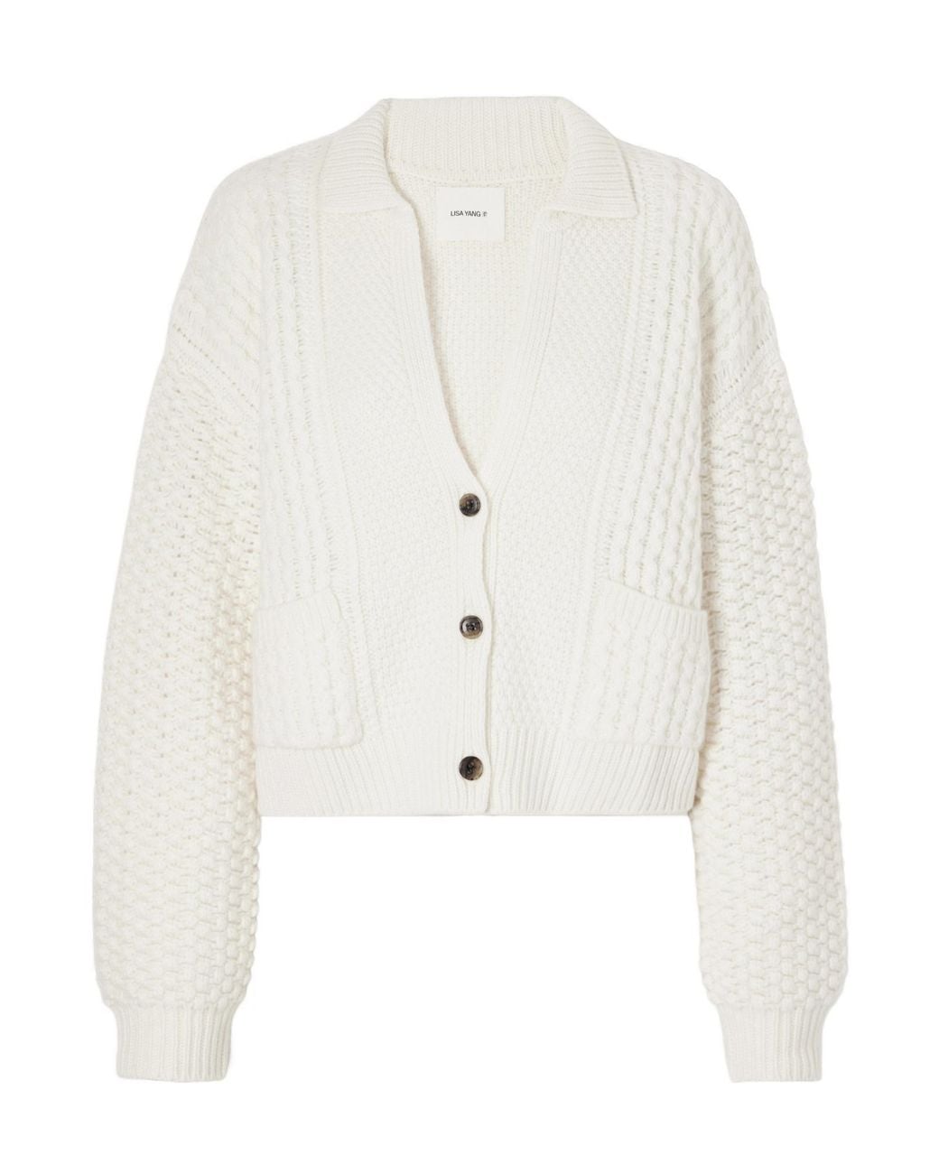Lisa Yang White Cable-Knit Cashmere Cardigan