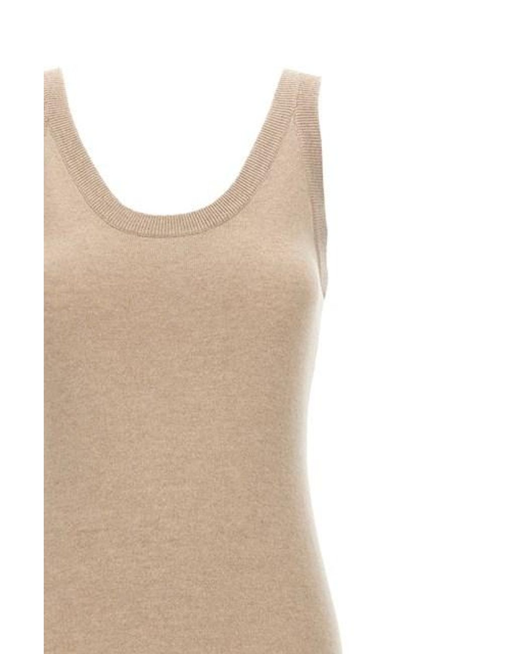 Brunello Cucinelli Natural Sleeveless Knitted Dress