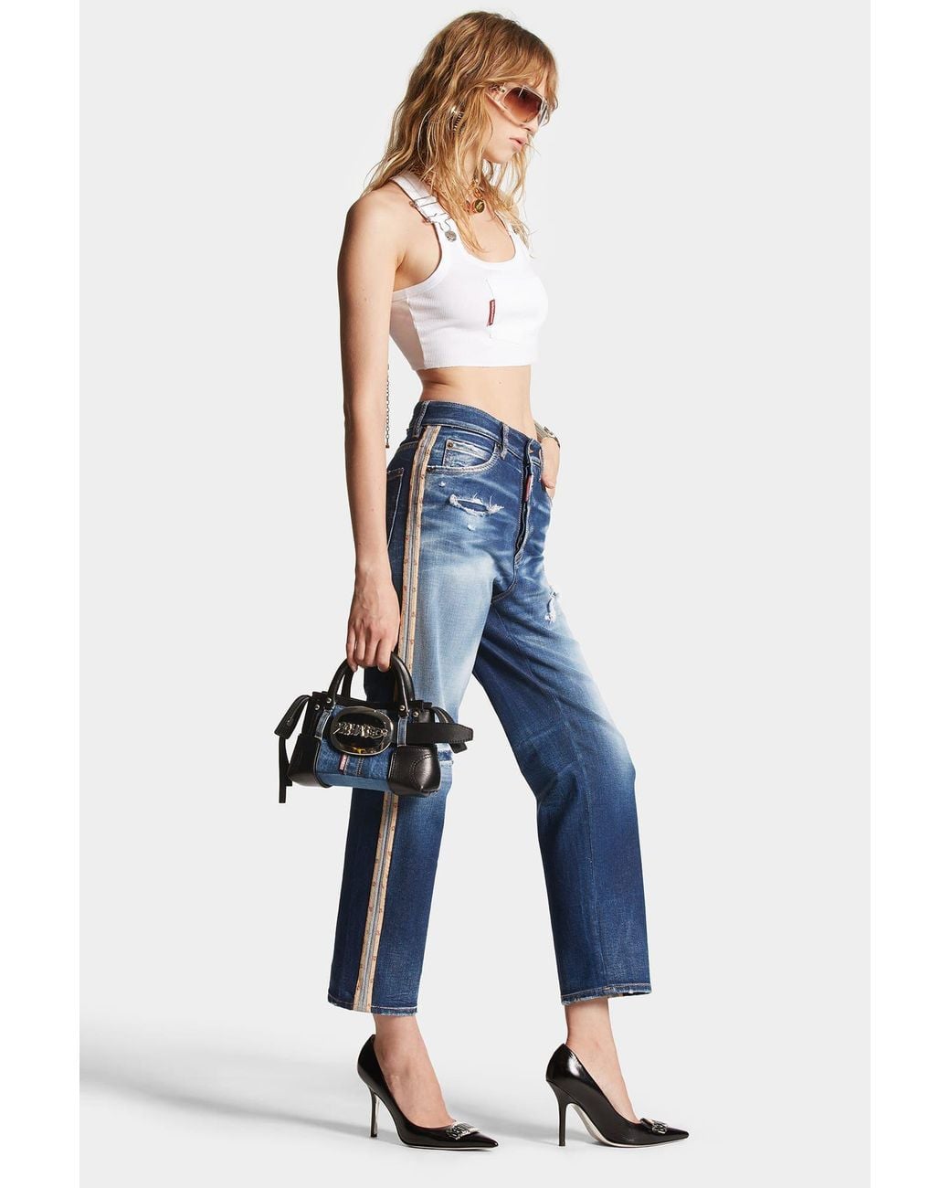 DSquared² Blue Medium Ripped Knee Wash Boston Jeans