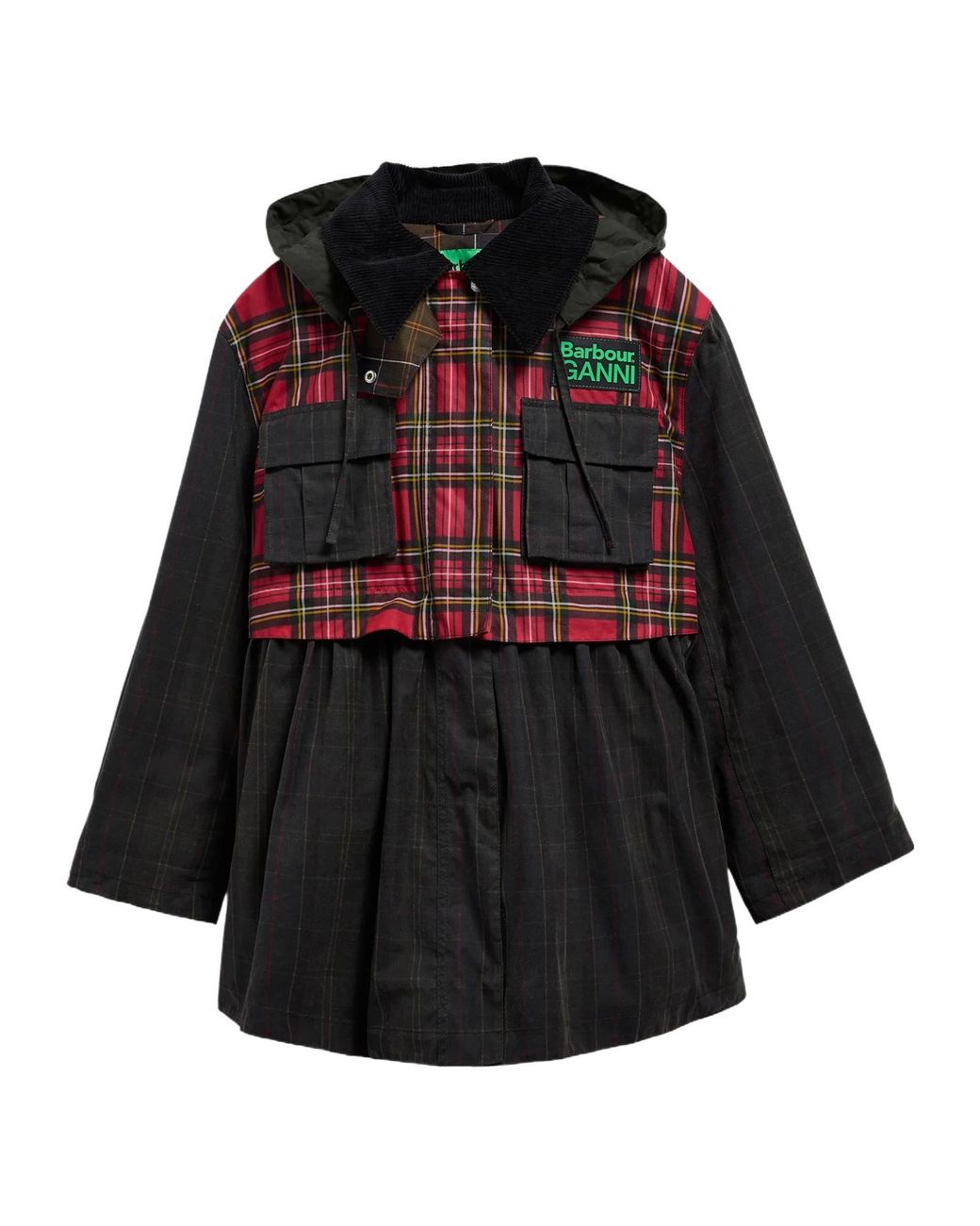 Barbour Black Peplum Tartan Hooded Jacket