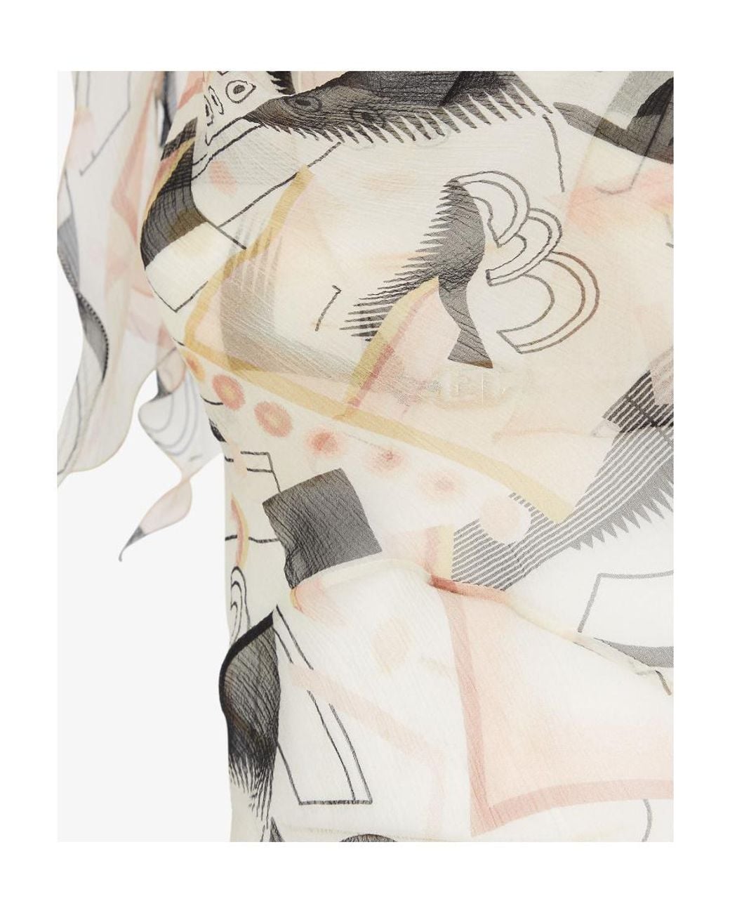 Fendi White Geometric Motif Printed Chiffon Top