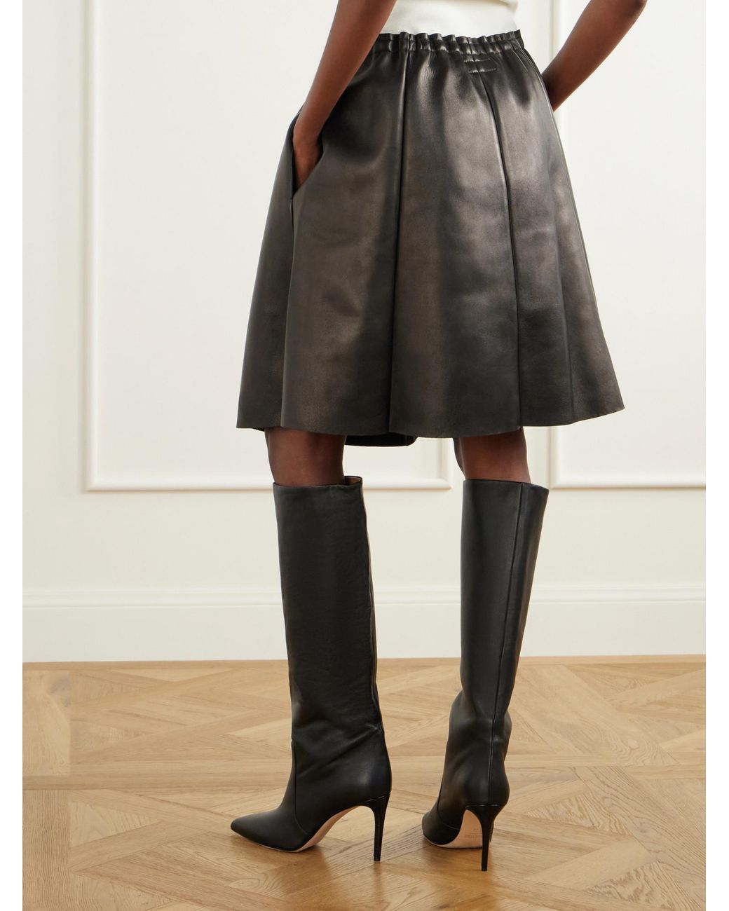Stouls Black Naomi Paneled Leather Midi Skirt