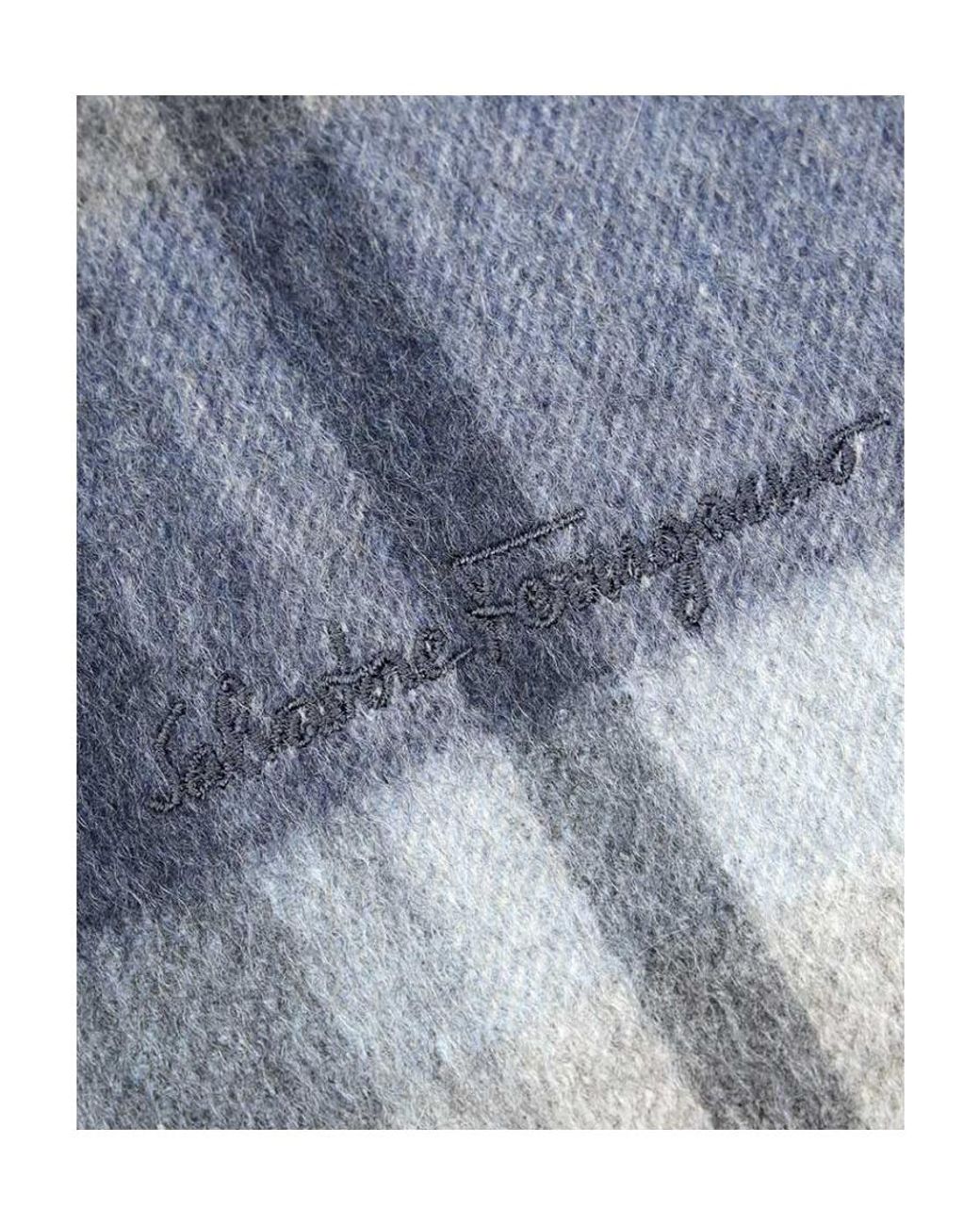 Ferragamo Blue Plaid Detail Scarf