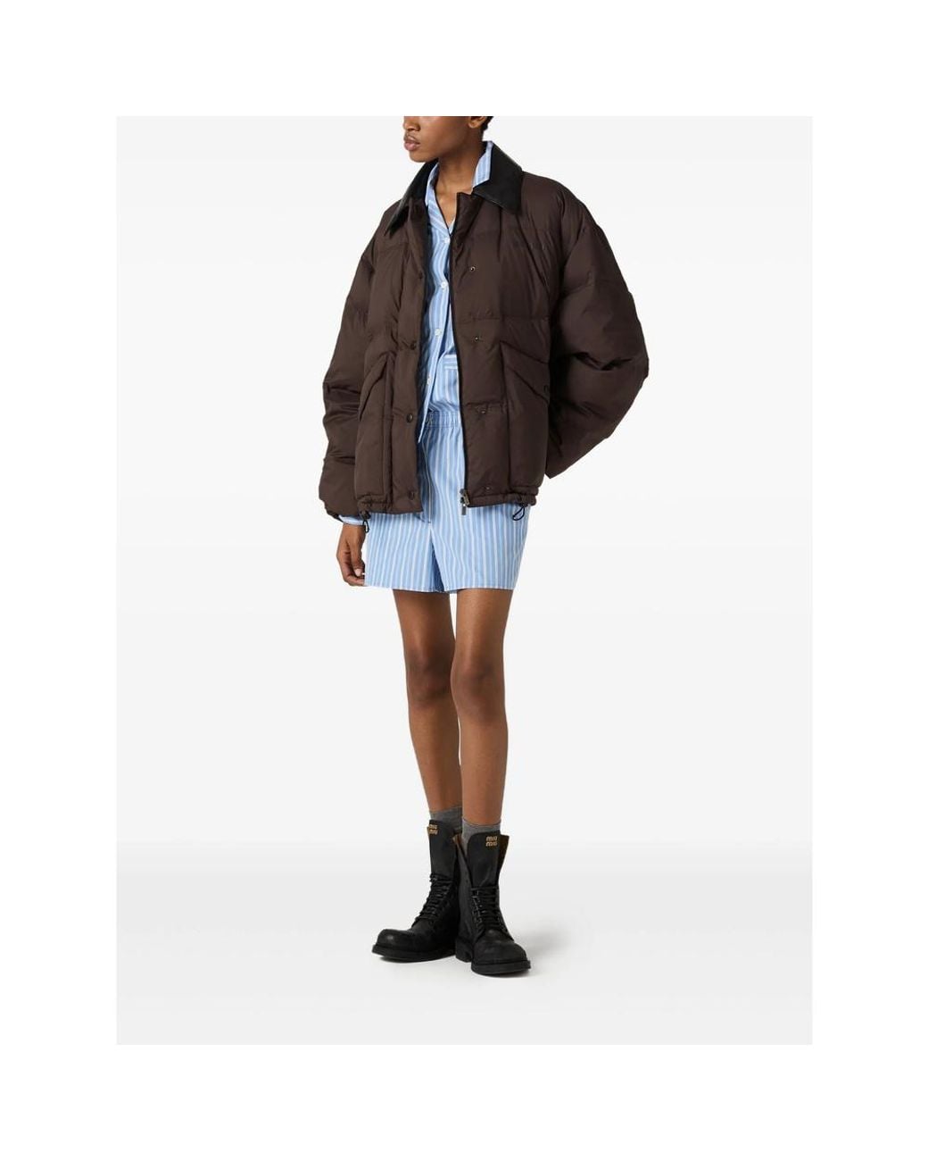 Miu Miu Brown Short Down Jacket In Pongé Tec