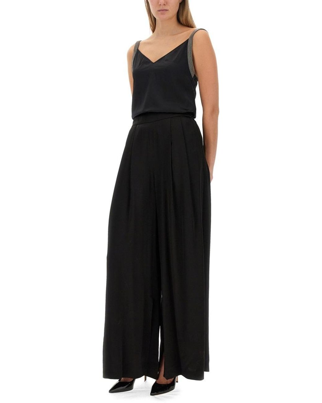 Fabiana Filippi Black Satin Wide-Leg Trousers