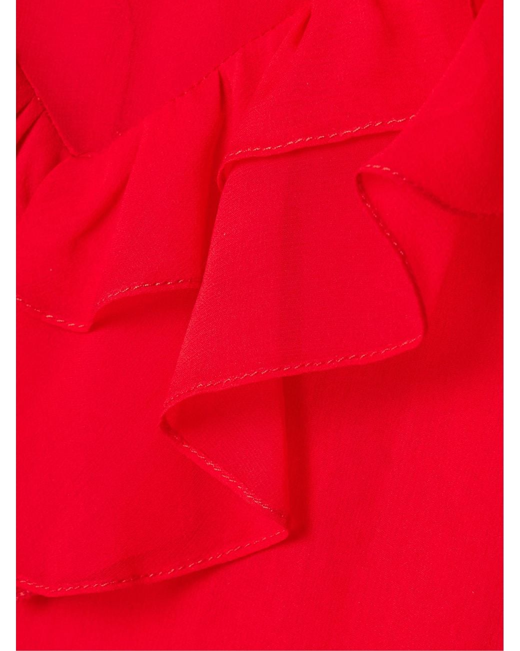 Carolina Herrera Red Tie-Collar Ruffle Shirt