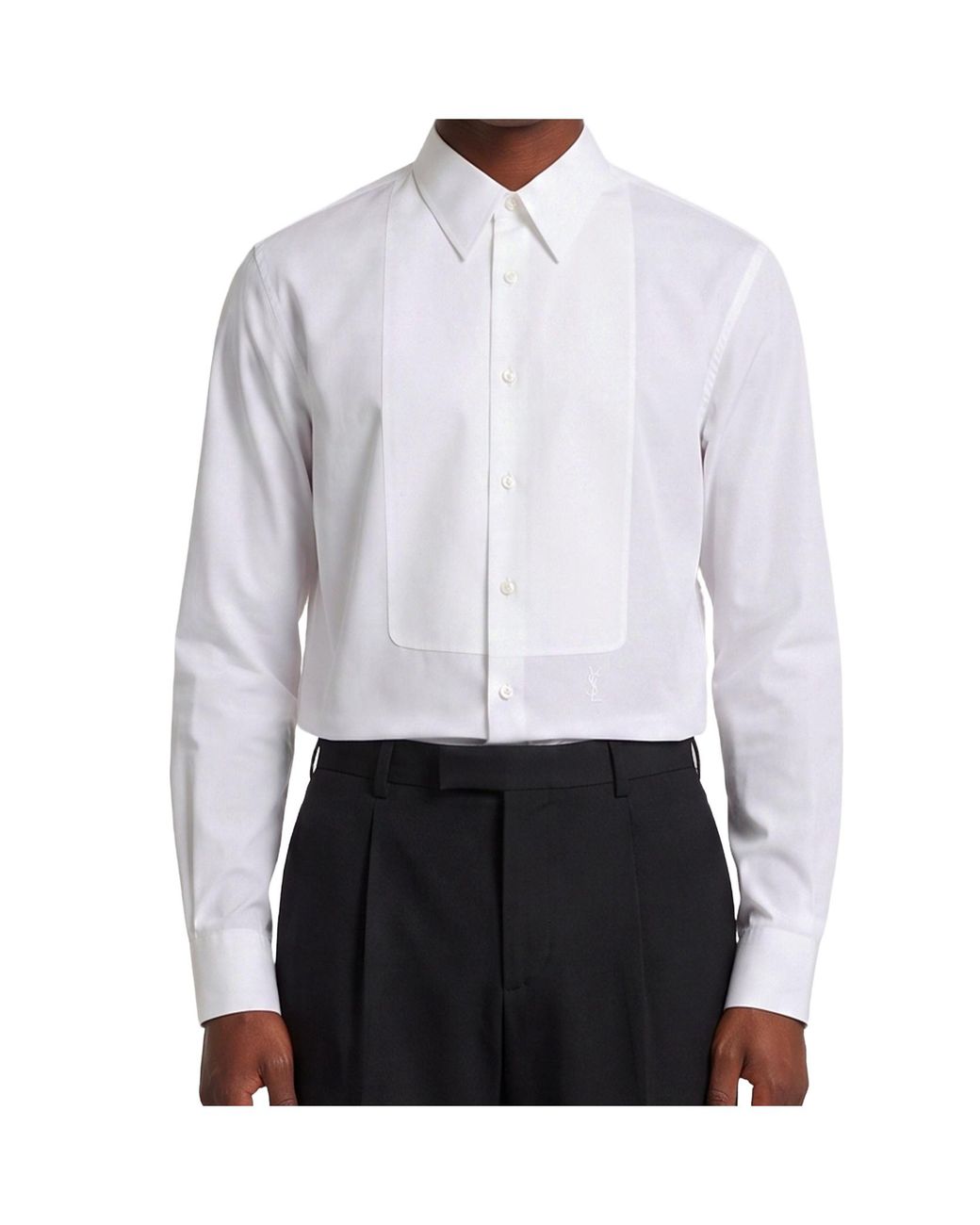 Saint Laurent White Smoking Bib Front Button-Up Shirt for men