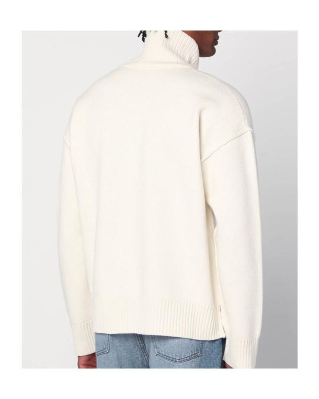 AMI White Ami De Coeur Funnel Neck Sweater for men