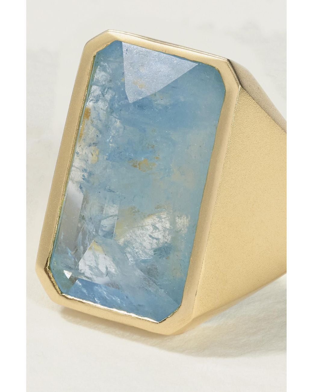 Irene Neuwirth Blue Classic Bezel Cigar 18-Karat Aquamarine Ring