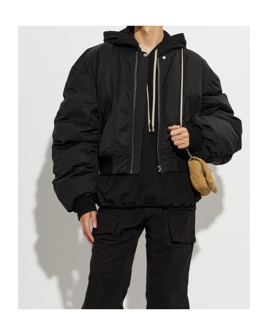 Rick Owens Black Oversized Drawstring Hoodie for men