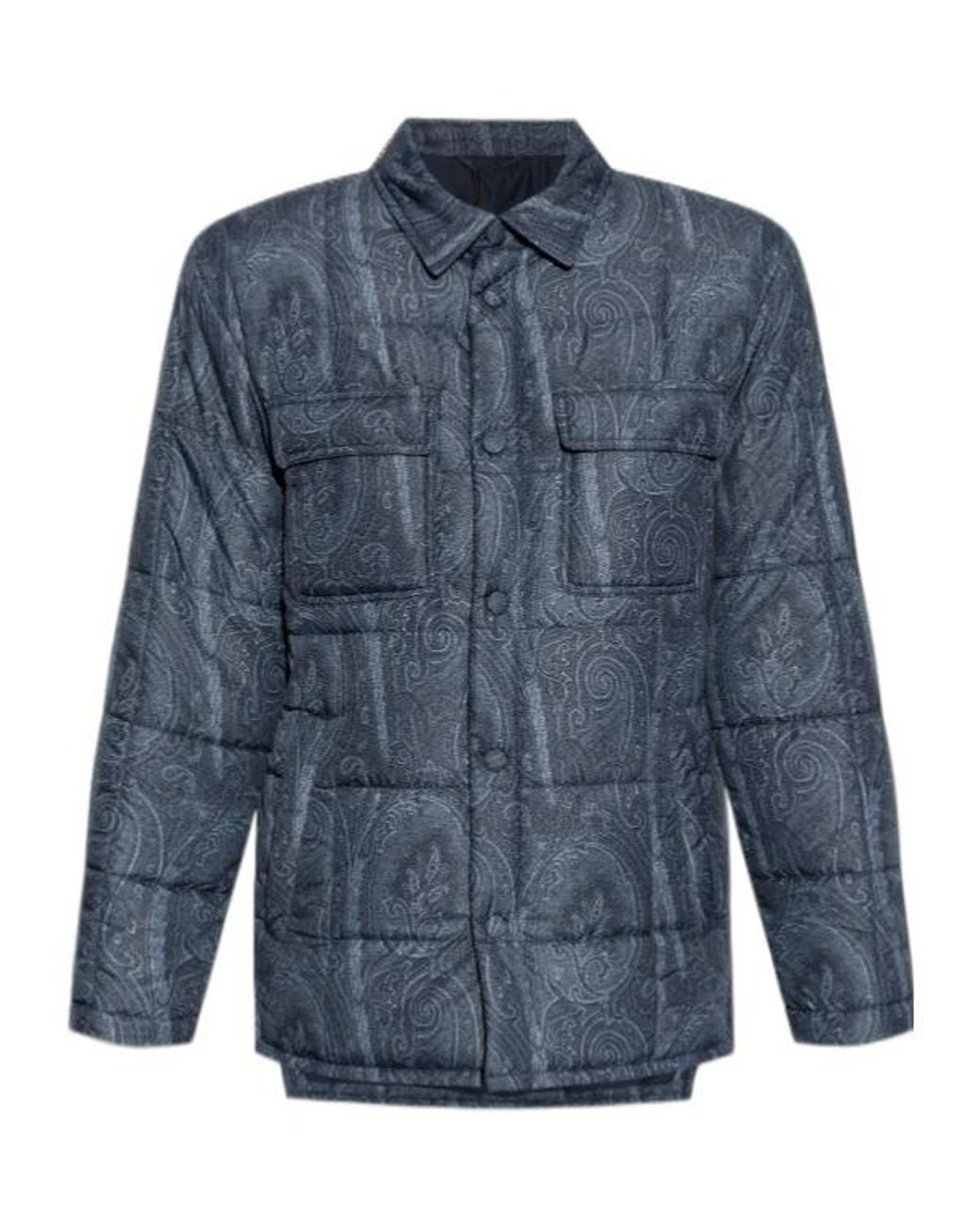 Etro Blue Grosgrain Quilted Overshirt for men