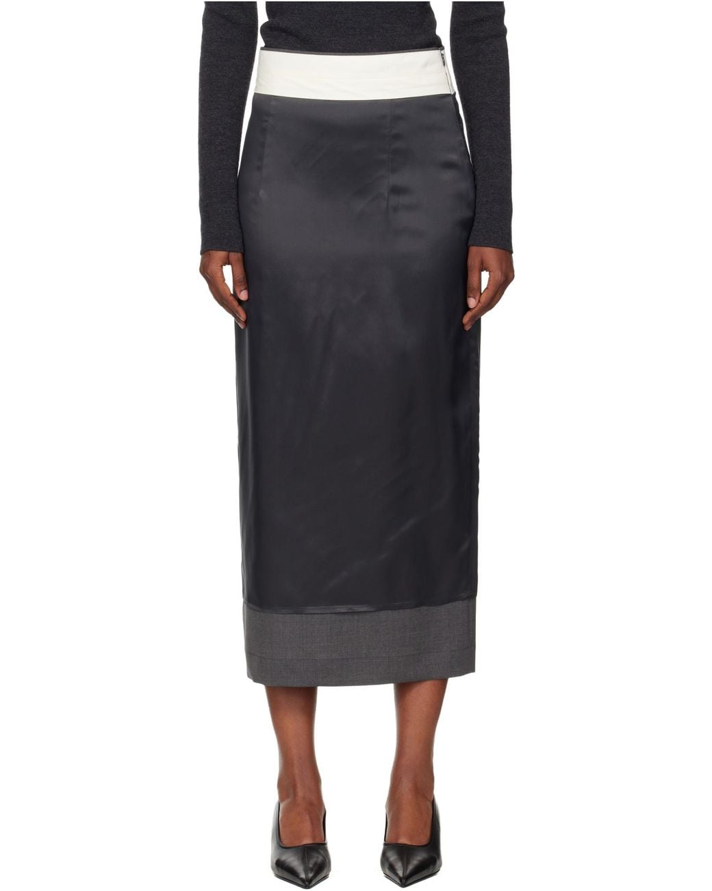 Rohe Gray Colourblock Midi Skirt