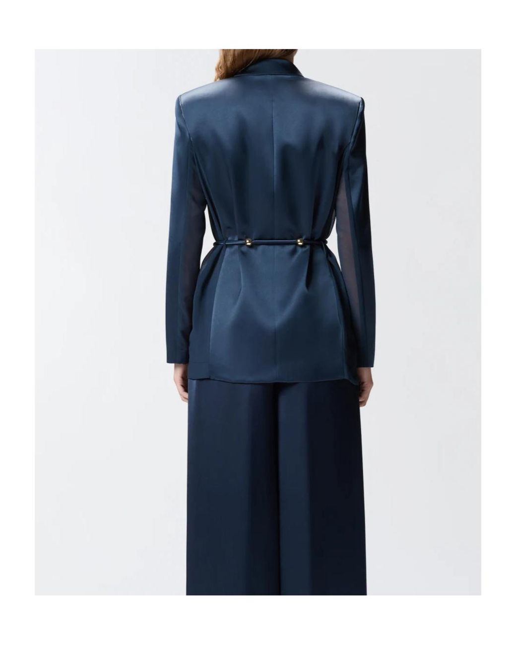 Pinko Blue Tailored Jacket With Cinched Waist And Metallic Accents