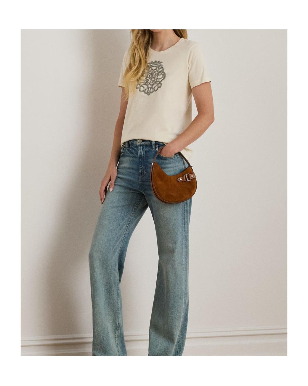 Ralph Lauren Blue Beaded Crest-Patch T-Shirt