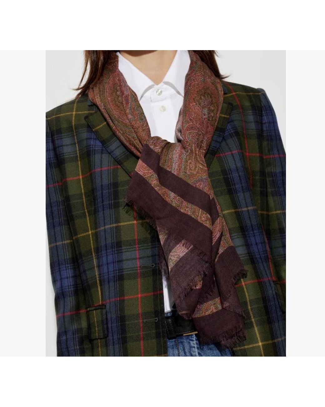 Etro Brown Paisley Fringed Scarf