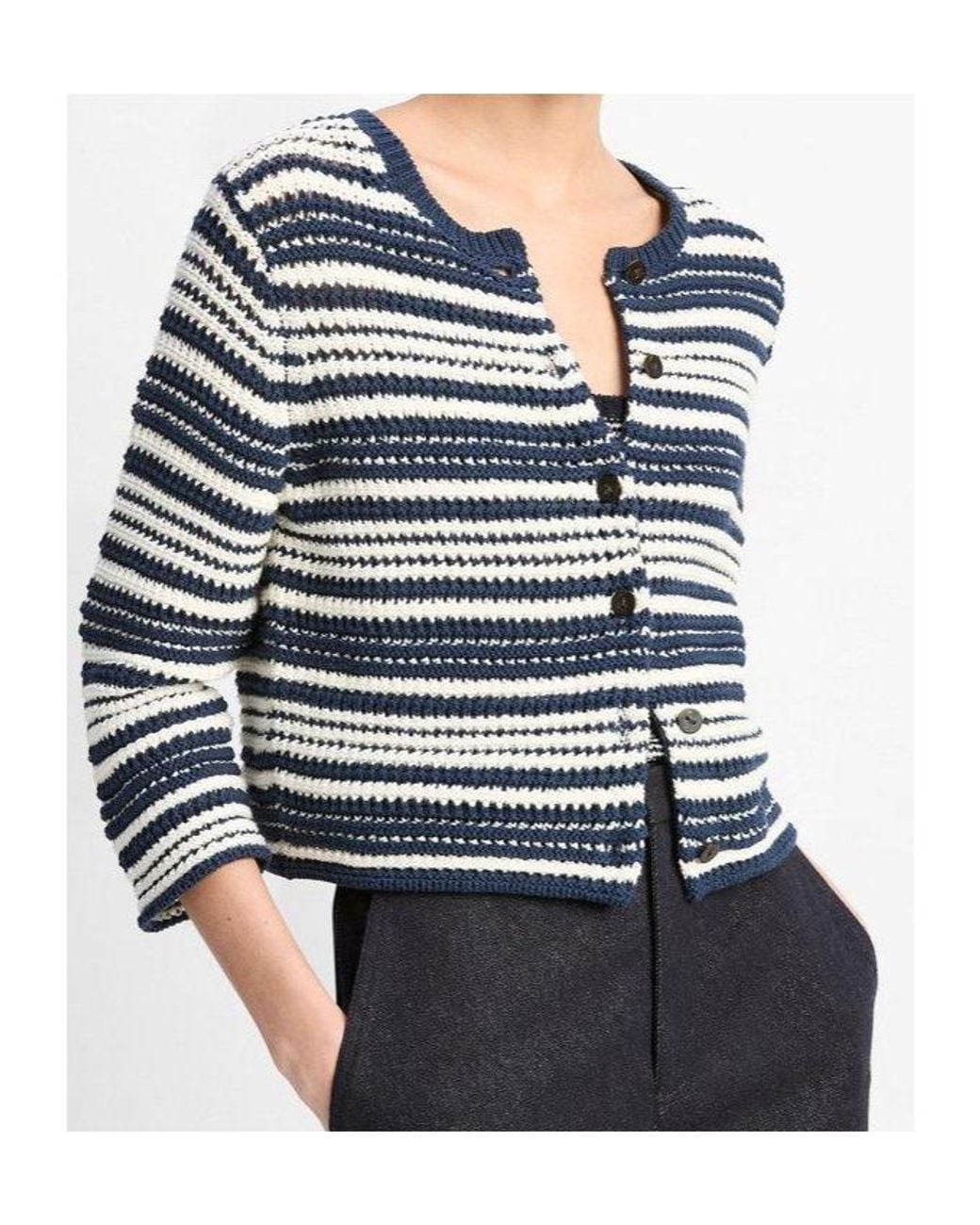 Vince Gray Striped Buttoned Cardigan