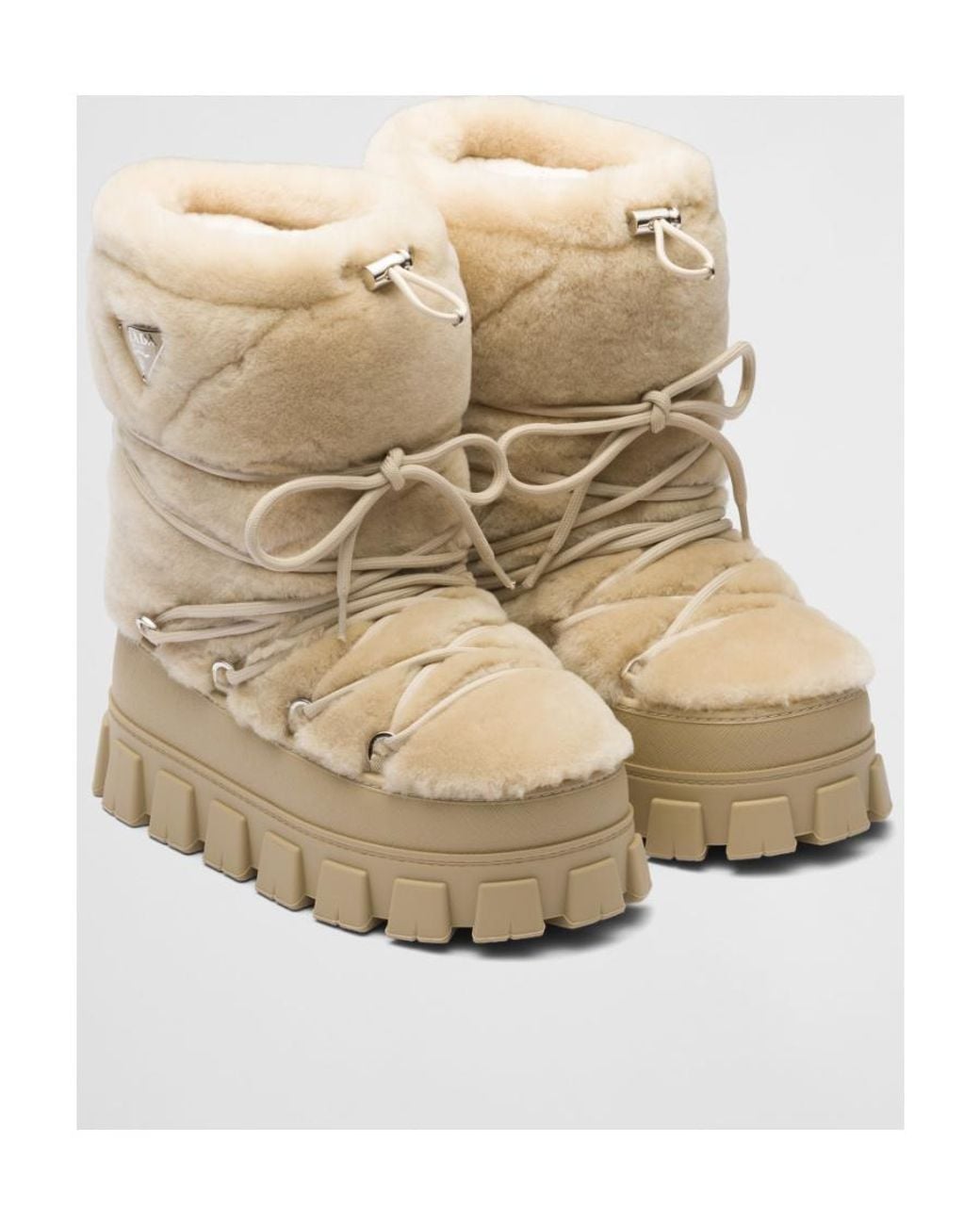 Prada Natural Logo Plaque Chunky Ankle Boots