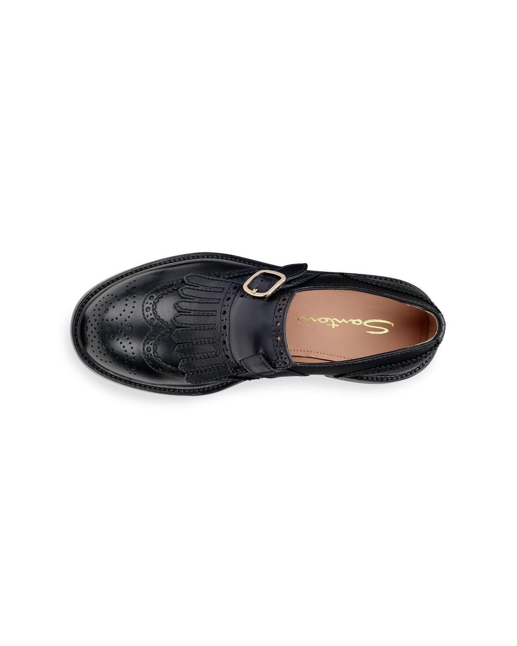 Santoni Black Leather Single Monk Strap Shoe With Frange