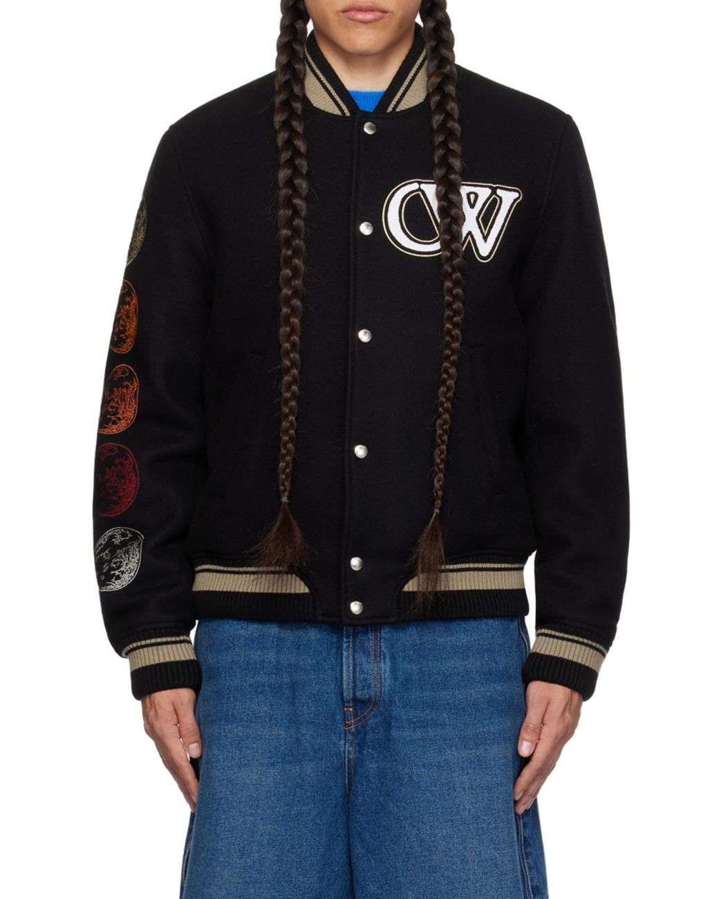 Off-White c/o Virgil Abloh Black Logo Detailed Bomber Jacket for men