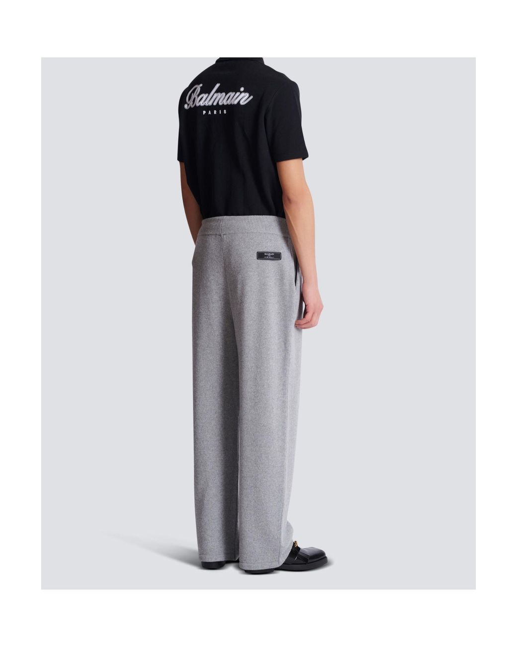 Balmain Gray Logo Patch Straight-Leg Trousers for men