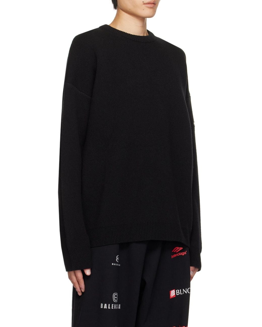 Balenciaga Black Logo Patch Knitted Jumper for men