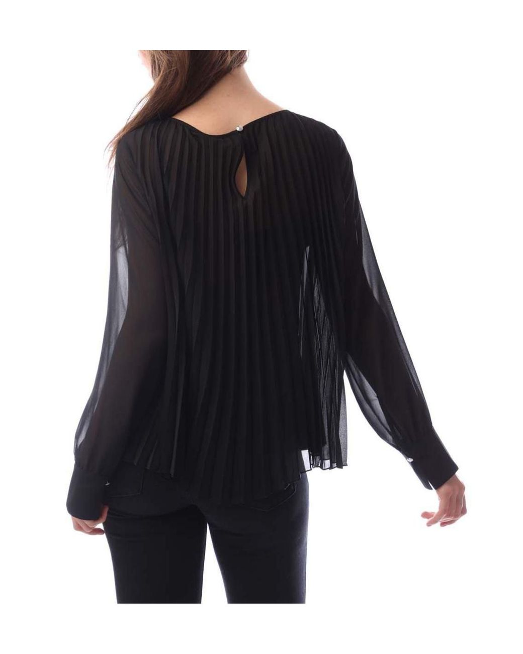 Boss Blue Boatneck Pleated Chiffon Blouse