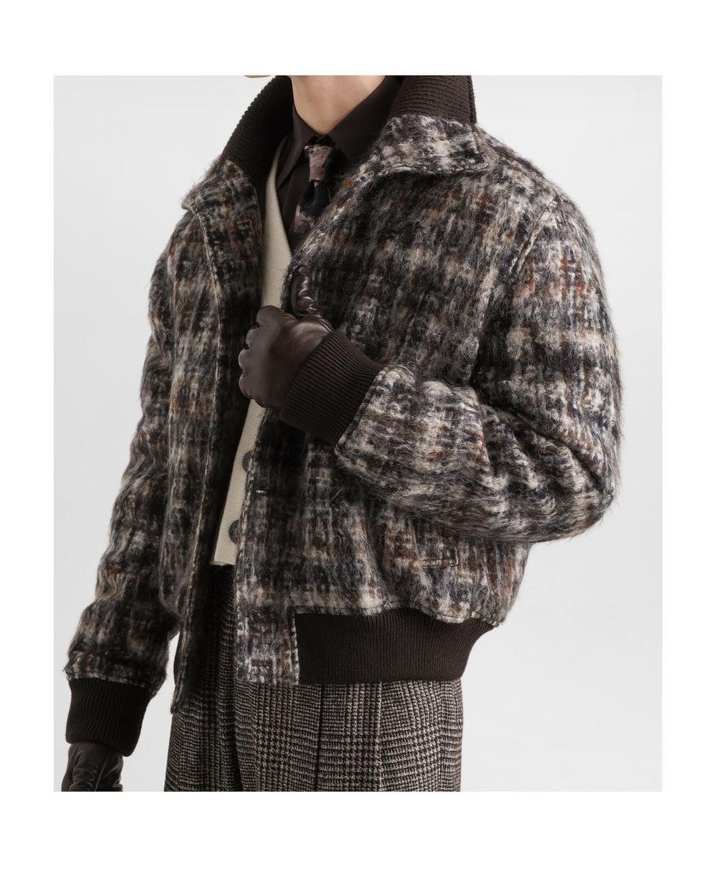 Dolce & Gabbana Gray Checked Bomber Jacket for men