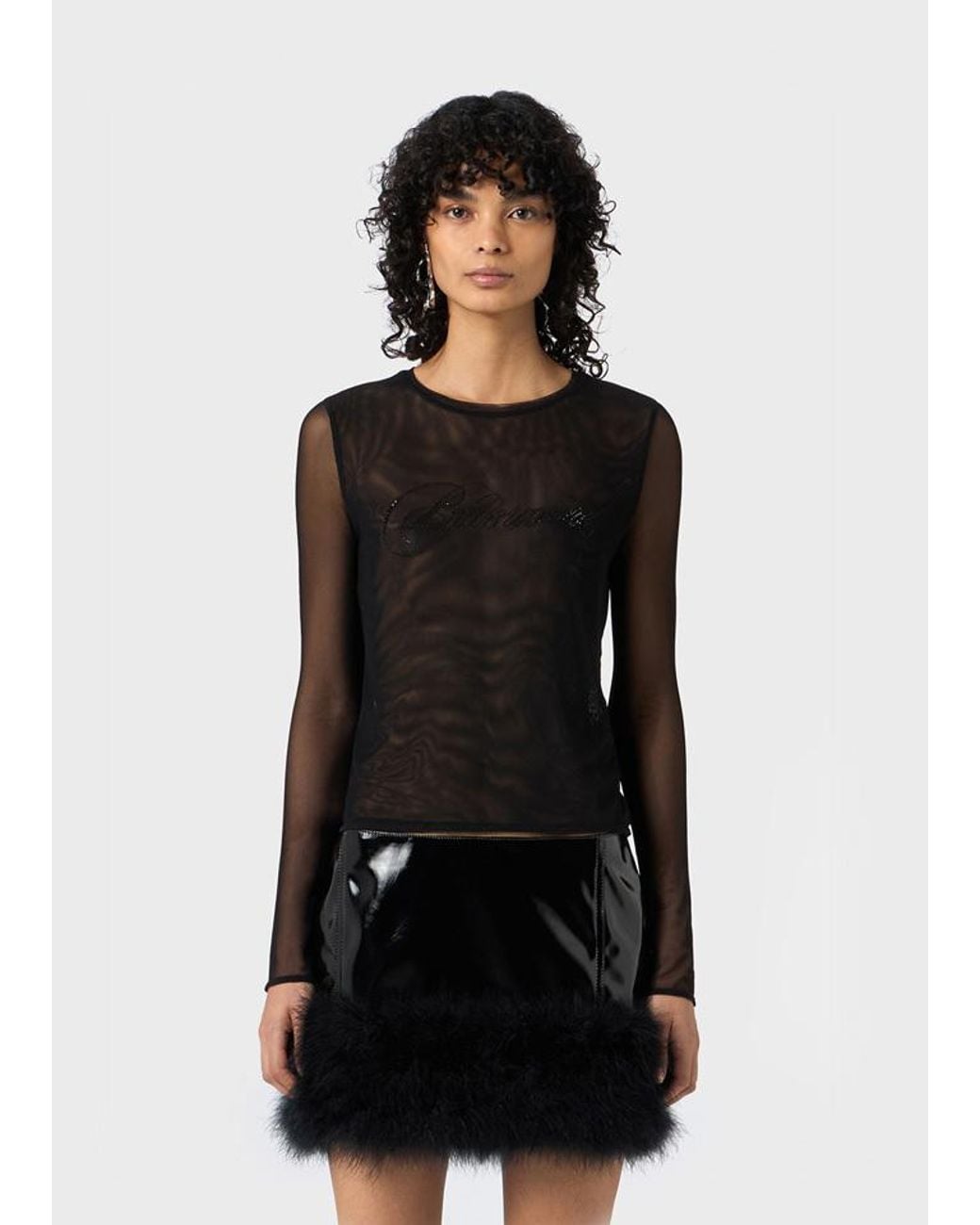 Blumarine Black Rhinestone-Logo T-Shirt