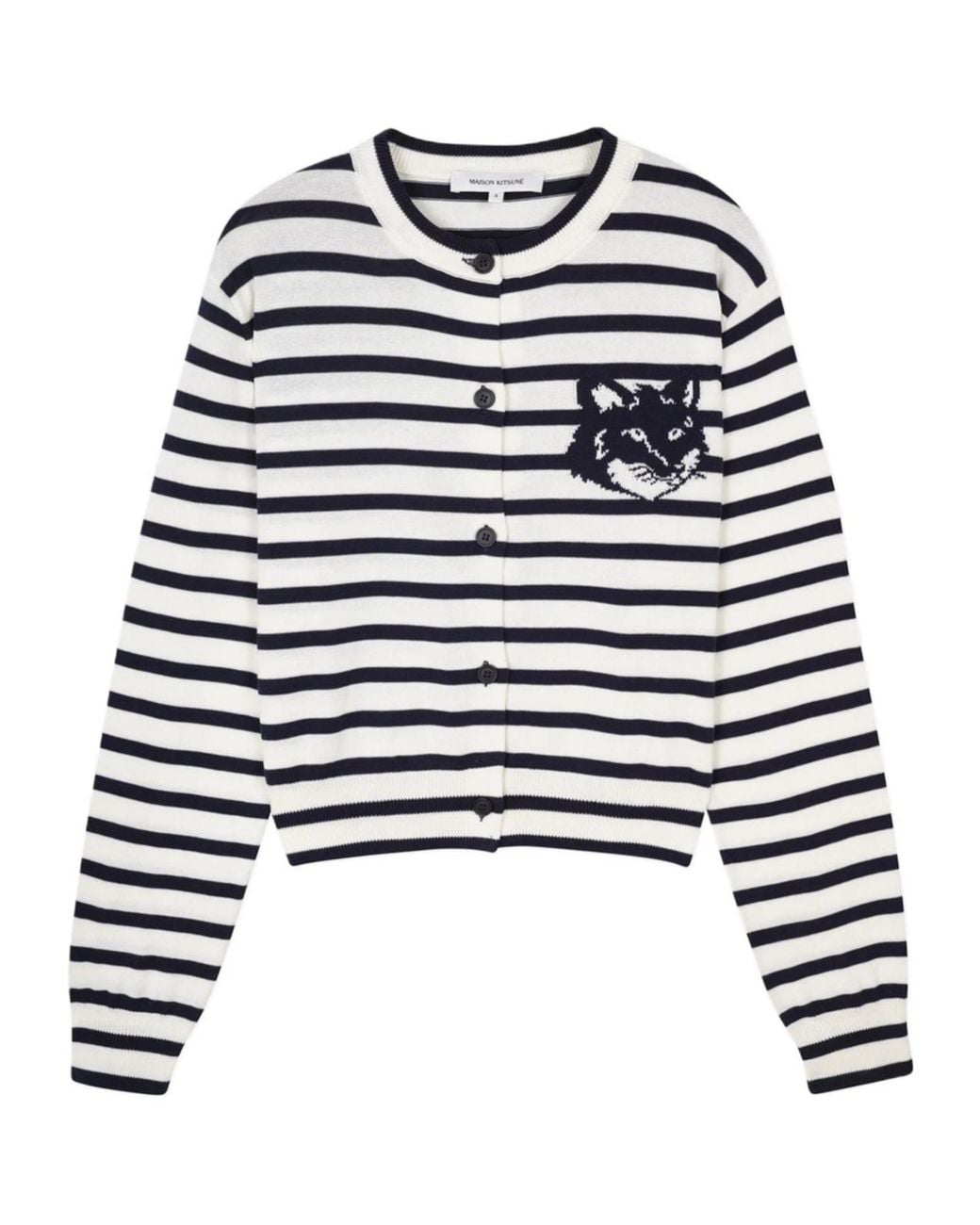 Maison Kitsuné White Round-Collar And Long-Sleeved Knitted Cardigan