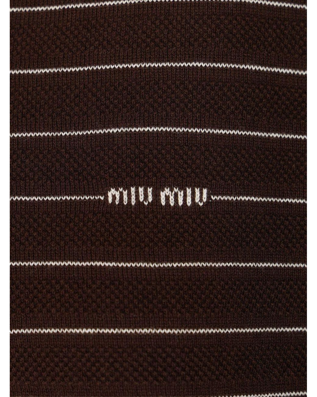 Miu Miu Brown Striped V-Neck Knitwear