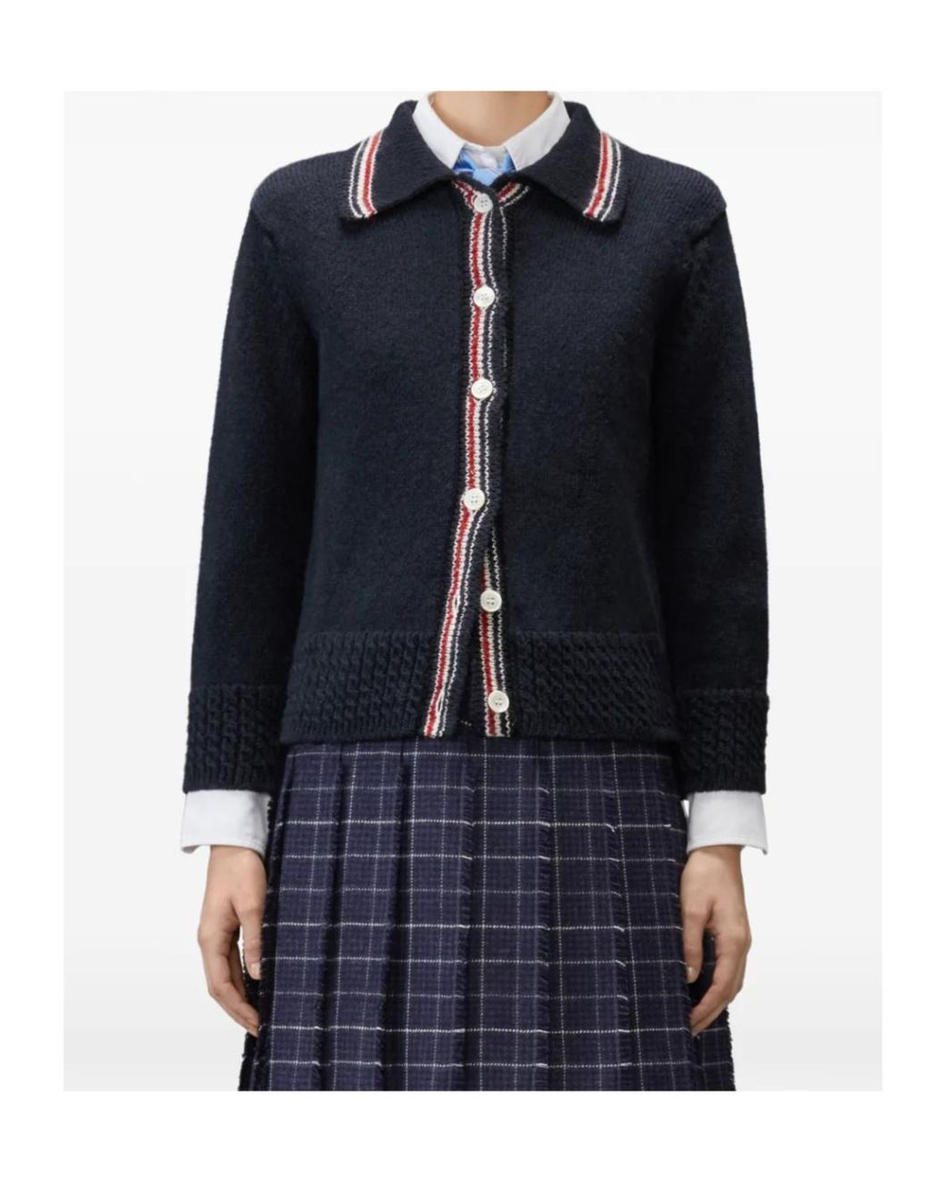 Thom Browne Blue Hector Pointelle-Knit Cardigan