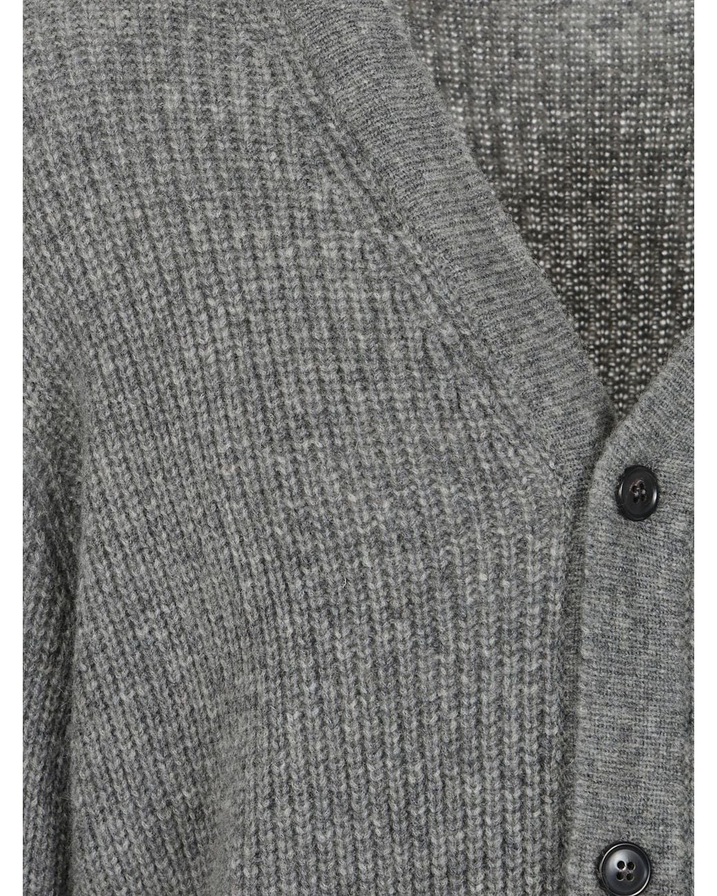 Nuur Gray Ribbed-Knit Wool Cardigan for men