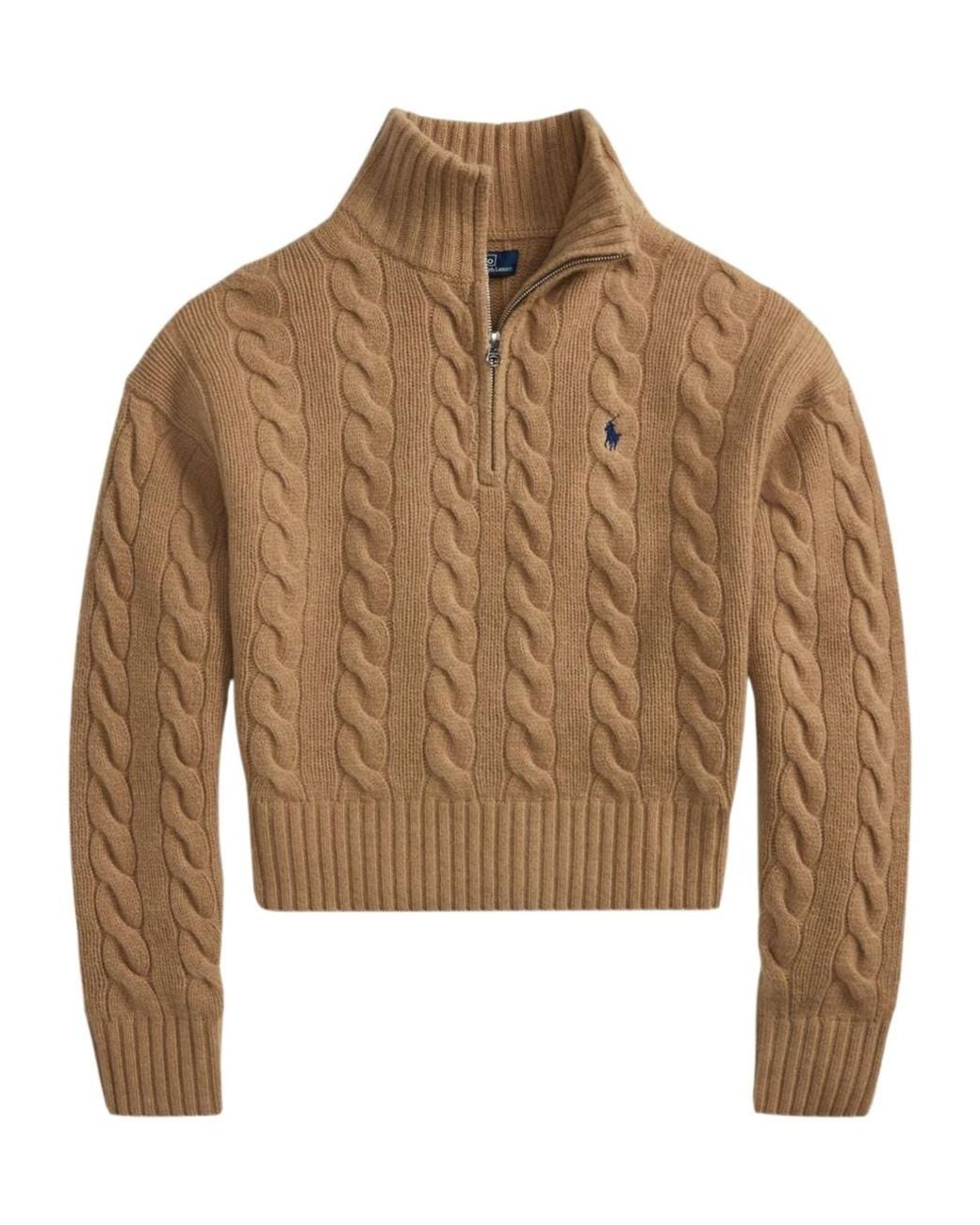 Polo Ralph Lauren Brown Logo Embroidered Cable-Knit Jumper
