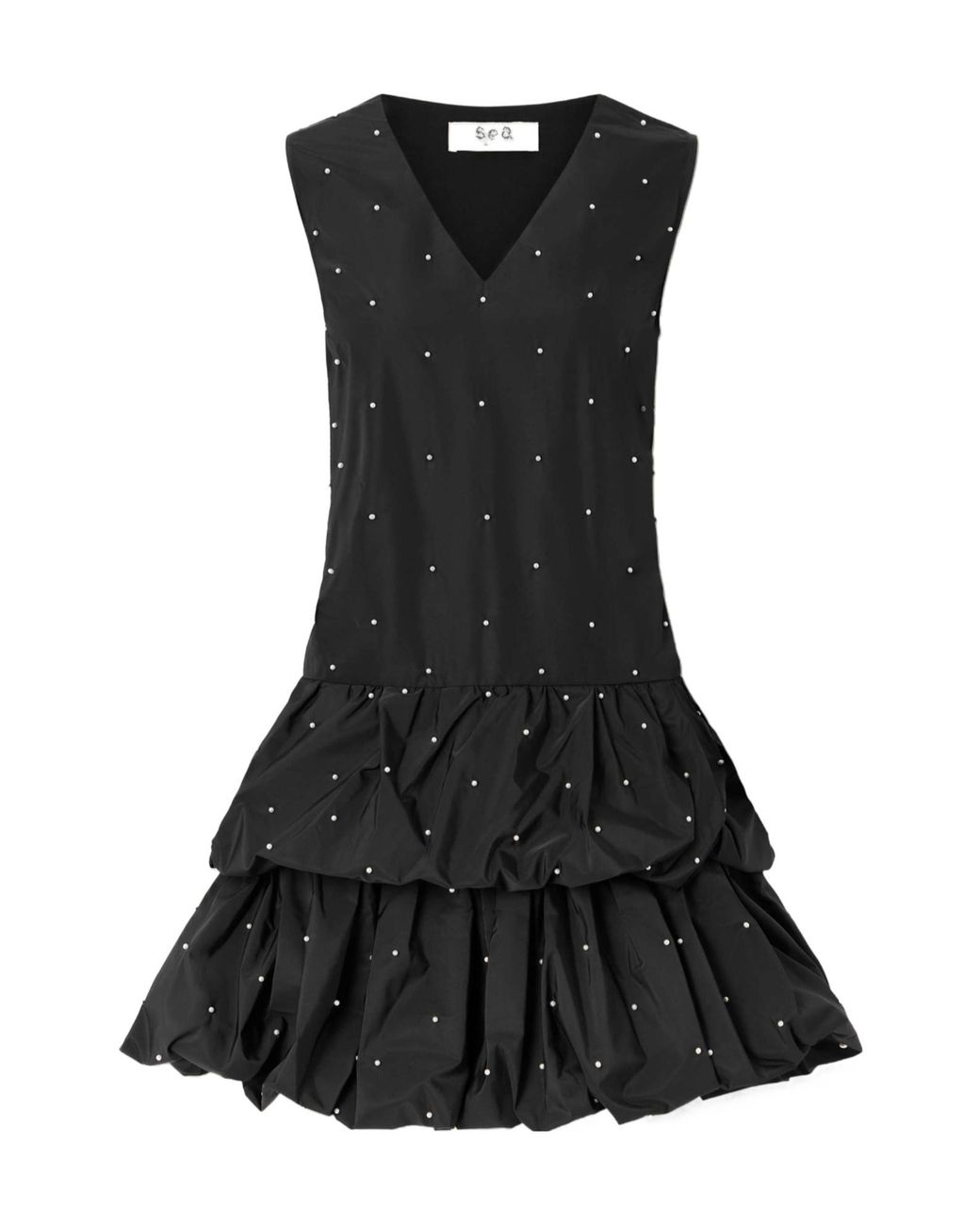 Sea Black Alberta Tiered Embellished Taffeta Mini Dress