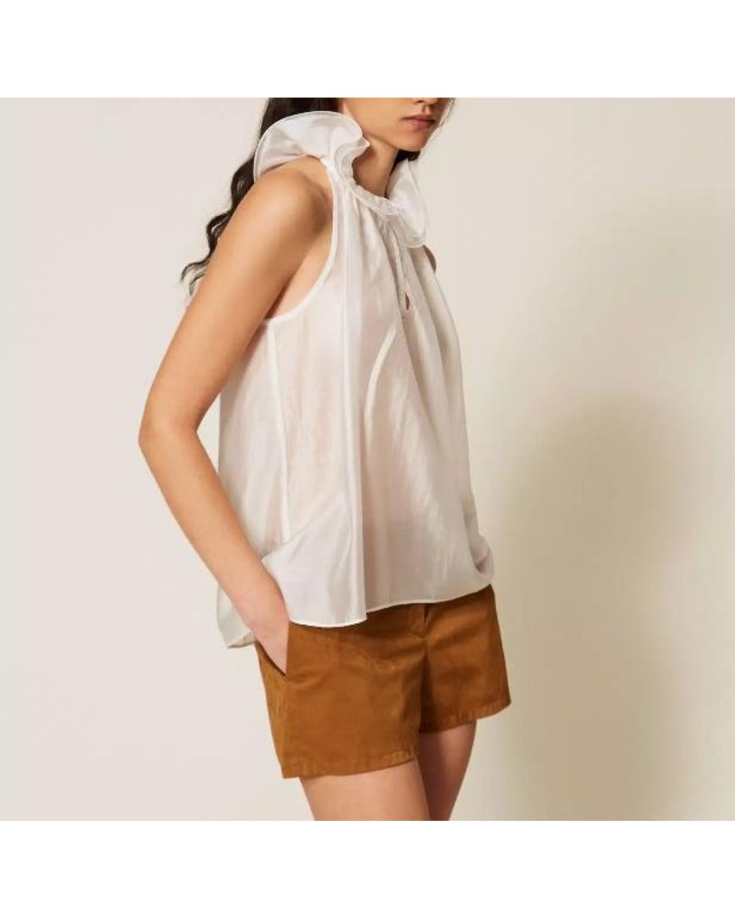 Twinset White ラッフル トップ