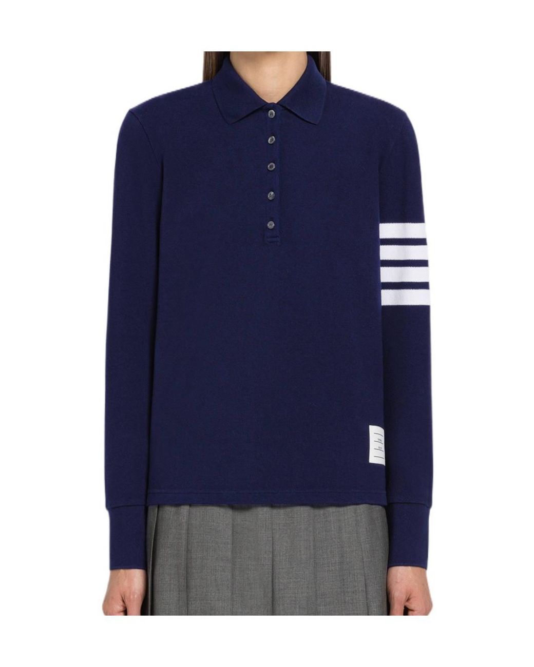 Thom Browne Blue Long-Sleeved Knitted Polo Shirt
