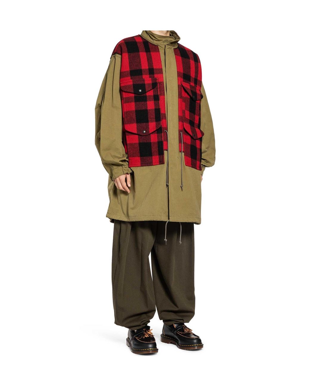 Junya Watanabe Red Checked Drawstring Coat for men