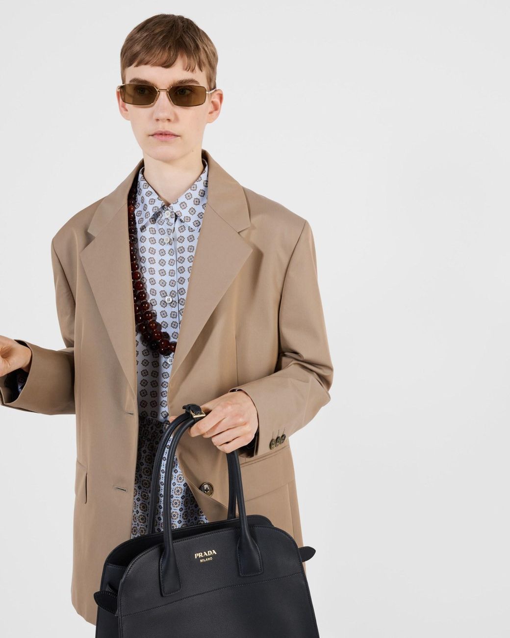 Prada Natural Cotton Twill Belted Blazer
