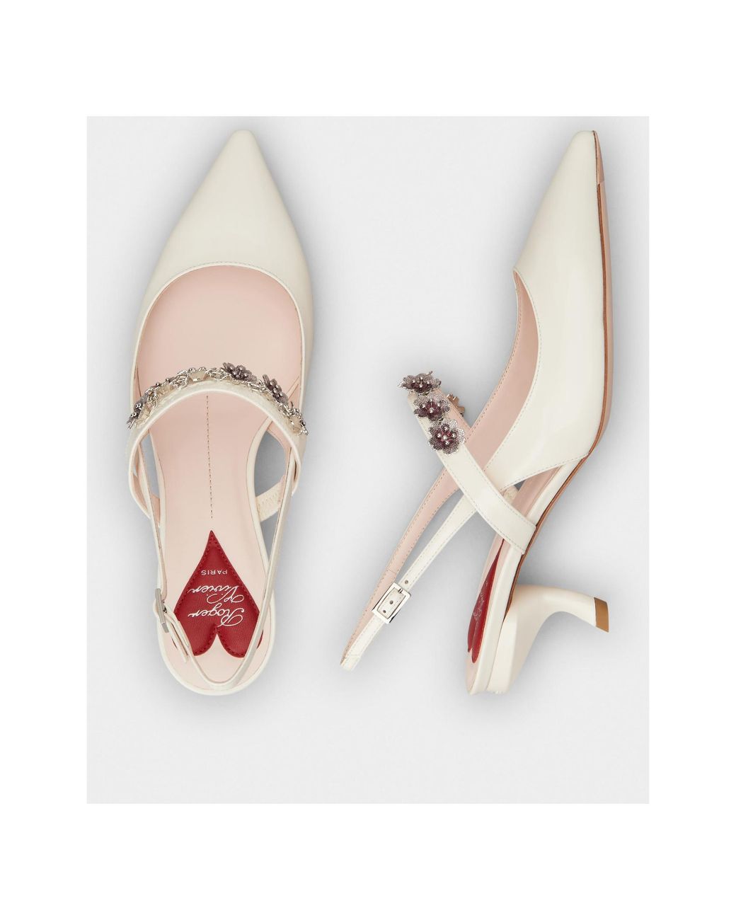 Roger Vivier White Virgule Flower Slingback Pumps