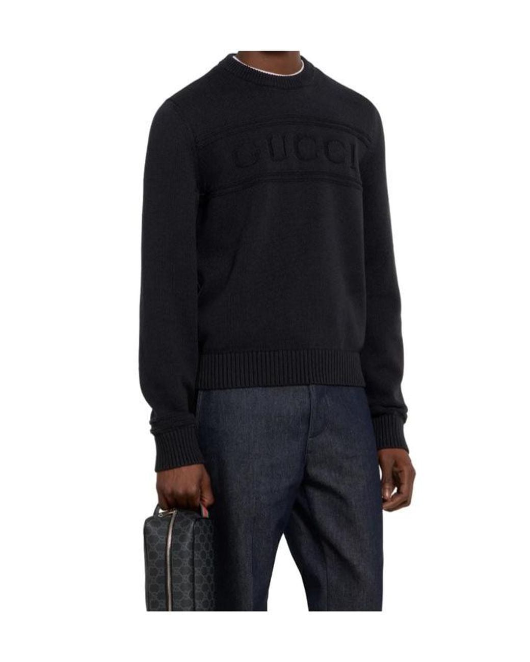 Gucci Black Logo Intarsia Knitted Sweater for men