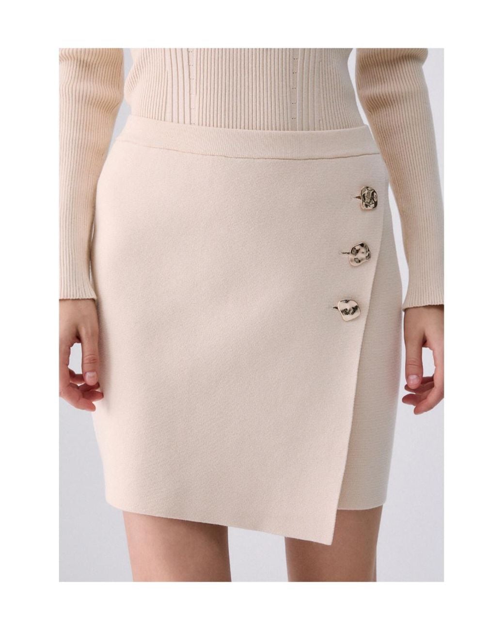 Liu Jo Natural Buttoned Mini Knitted Skirt