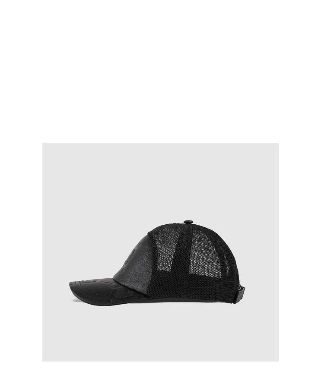 Gucci Black Jumbo Gg Leather Baseball Cap for men