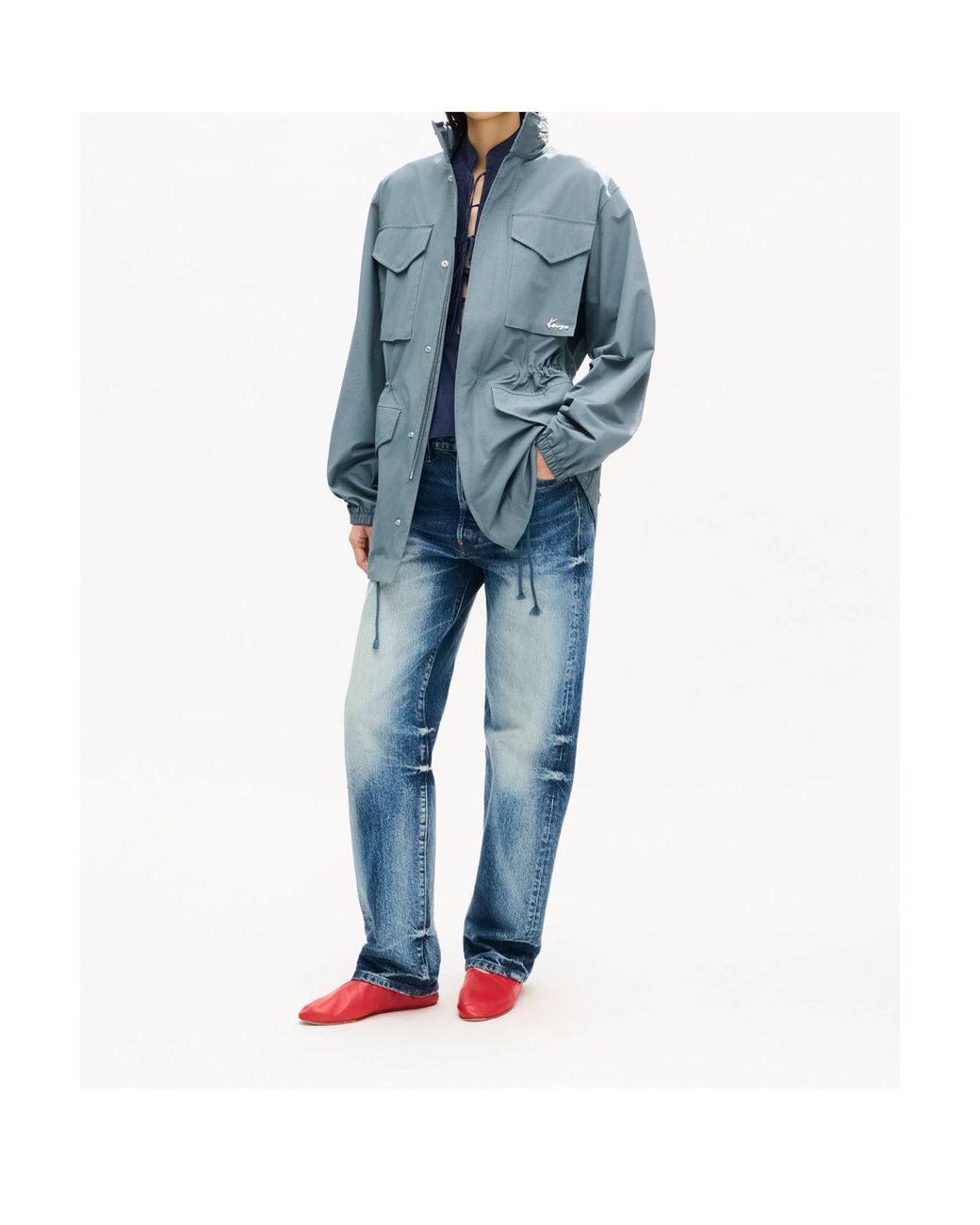 KENZO Blue Mid-Length Windbreaker Jacket