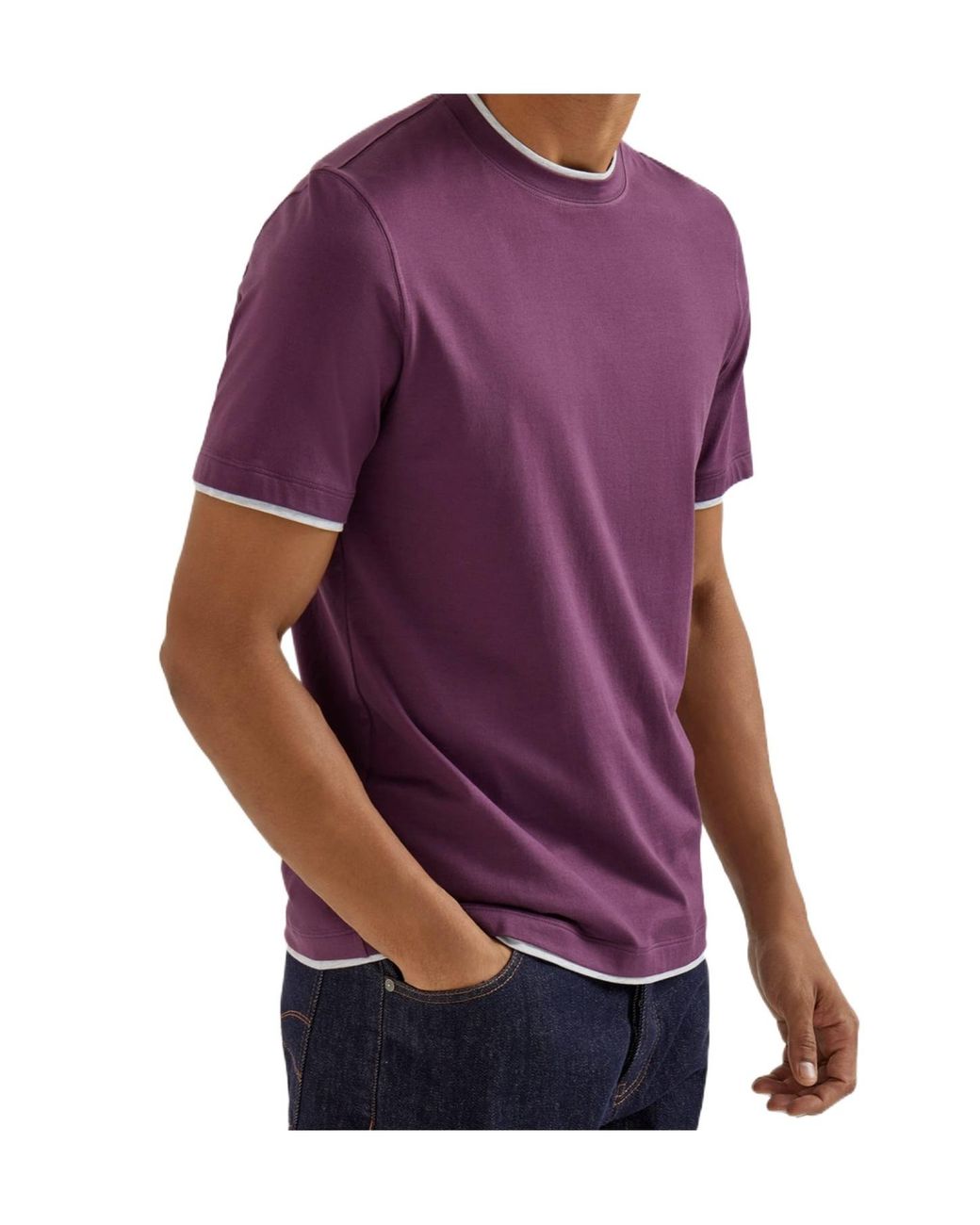 Brunello Cucinelli Purple Layered-Effect Crewneck T-Shirt for men