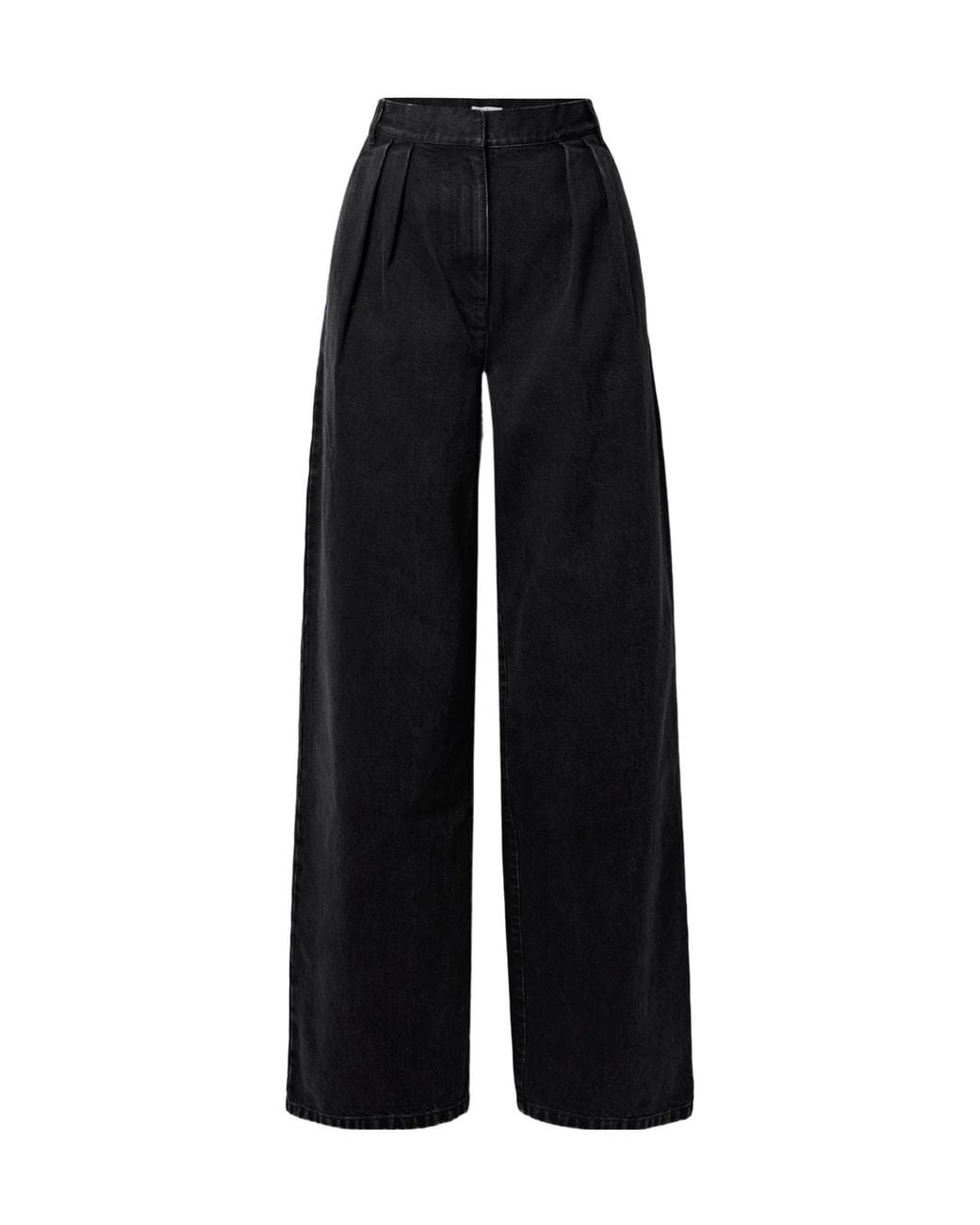 Tibi Black Pleated Low-Rise Wide-Leg Jeans